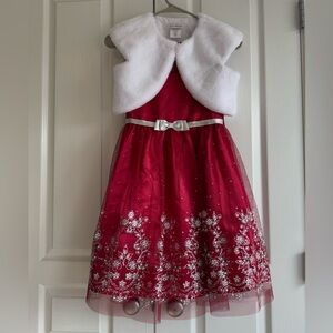 Girls red dress with fur shrug